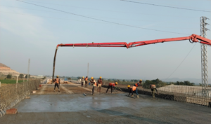 DECK SLAB CONCRETE POURING WORK IN PROGRESS AT CH 594+000