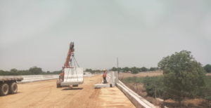 Friction Slab erection work in progress at ch-593+730 A1-(LHS)