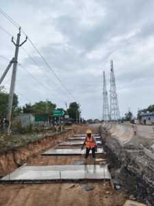 PCC LAYING WORK IN PROGRESS FOR WEIGH BRIDGE AT TOLL PLAZA